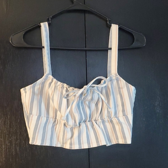 Blue Co-Ord Striped Square Neck Denim Top - Picture 4 of 4